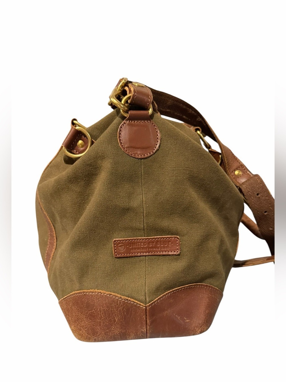 United By Blue Trafford Canvas Weekender Duffle Travel Bag Moss Green Leather - Picture 3 of 14